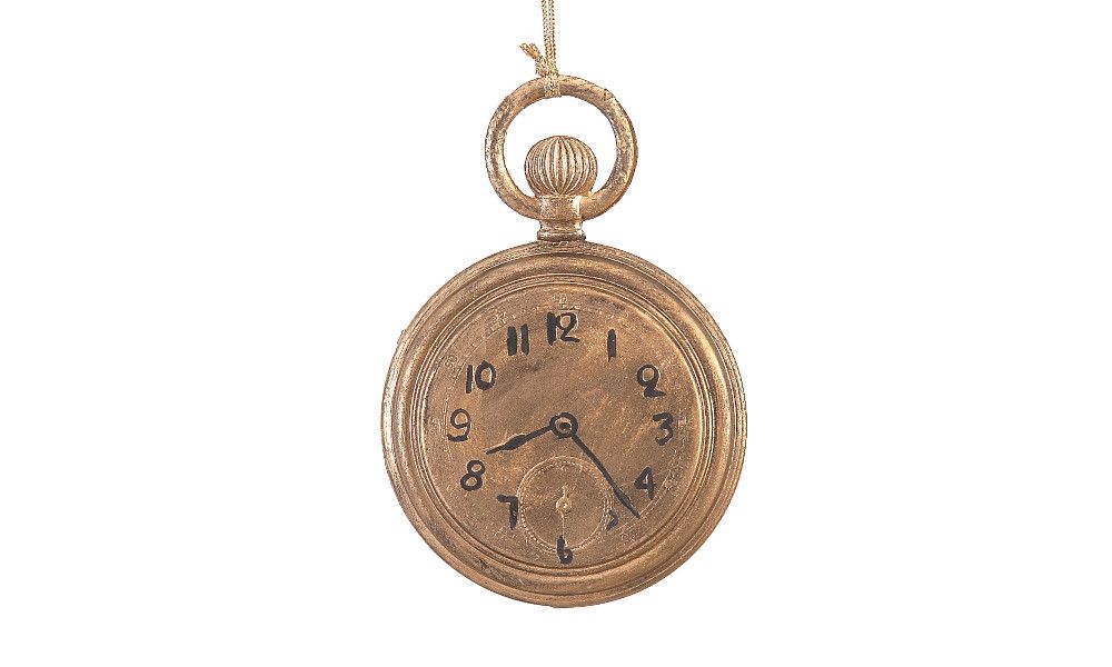 6/96-13cm gold hanging tin clock orn