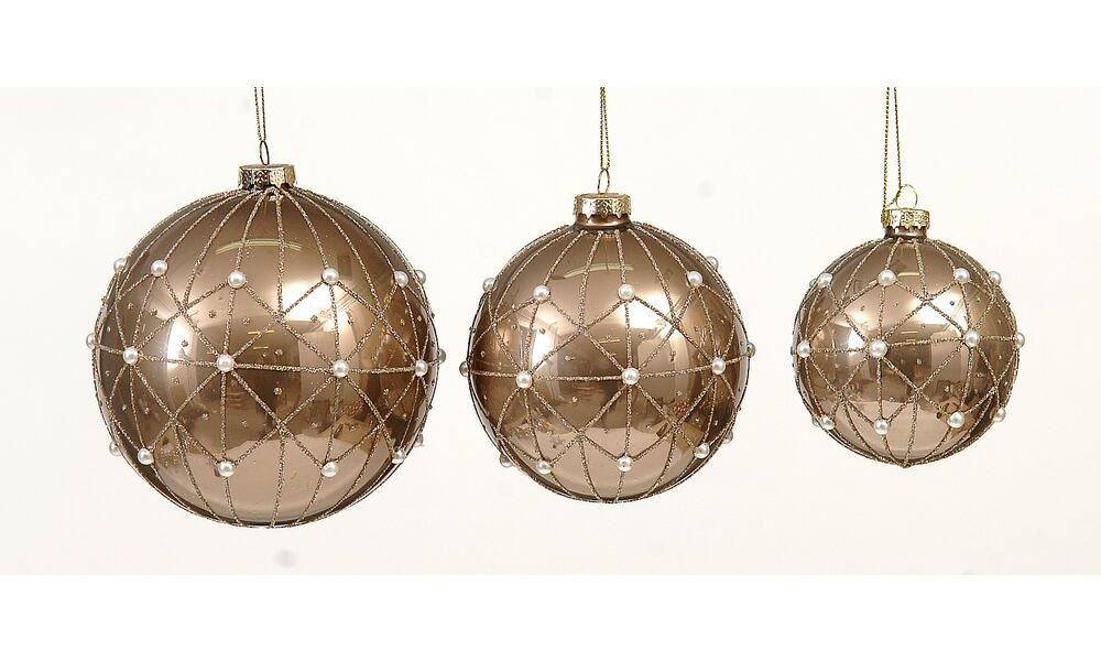 Glass shine light brown ball w/ glitter 10 cm