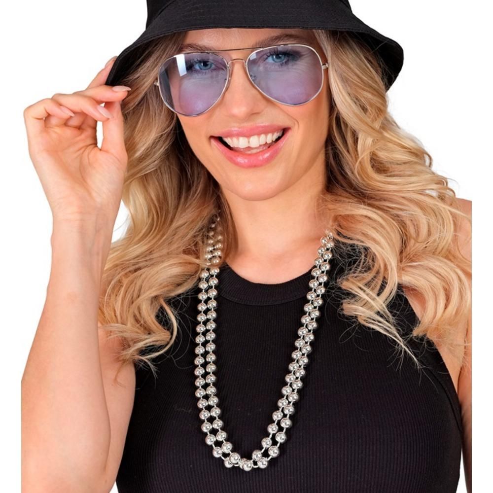 SET OF 2 SILVER BEADED NECKLACES 40 cm