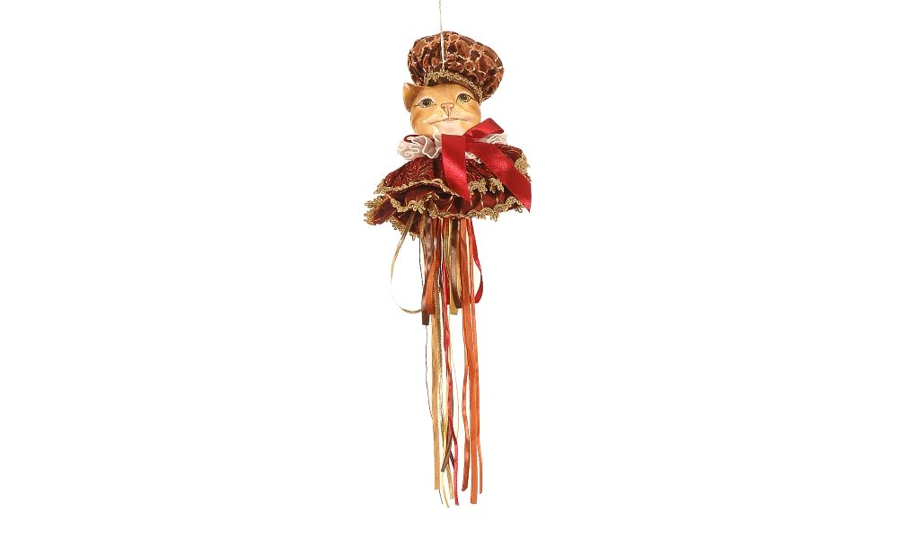 2/12- 50cm Burgundy/cooper/gold Mr Jester cat ornament