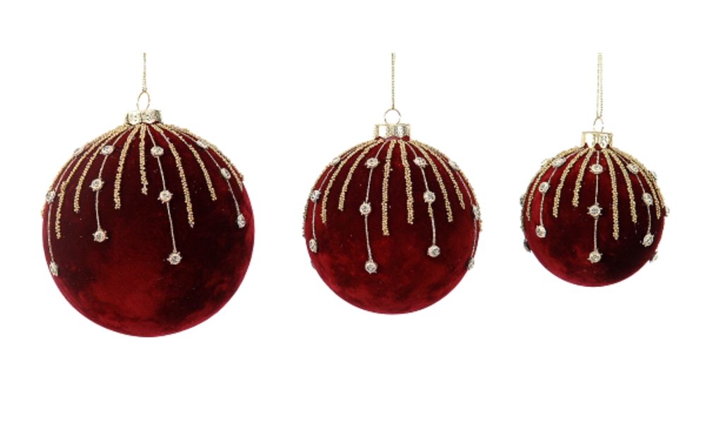 12/48-10cm Glass burgundy ball w/diamonds