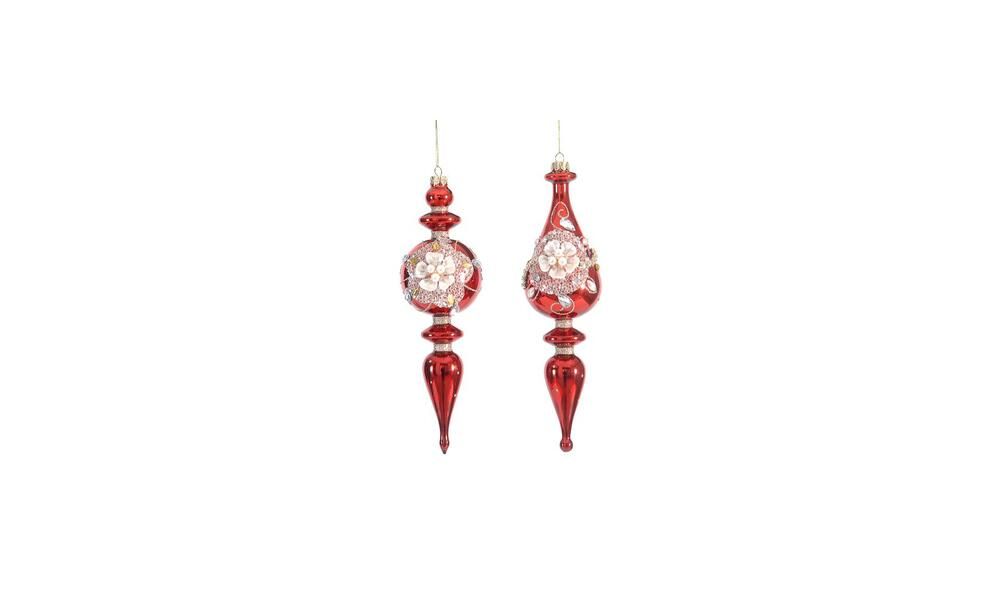 6/36-2Asst glass red finial ornament w/beads