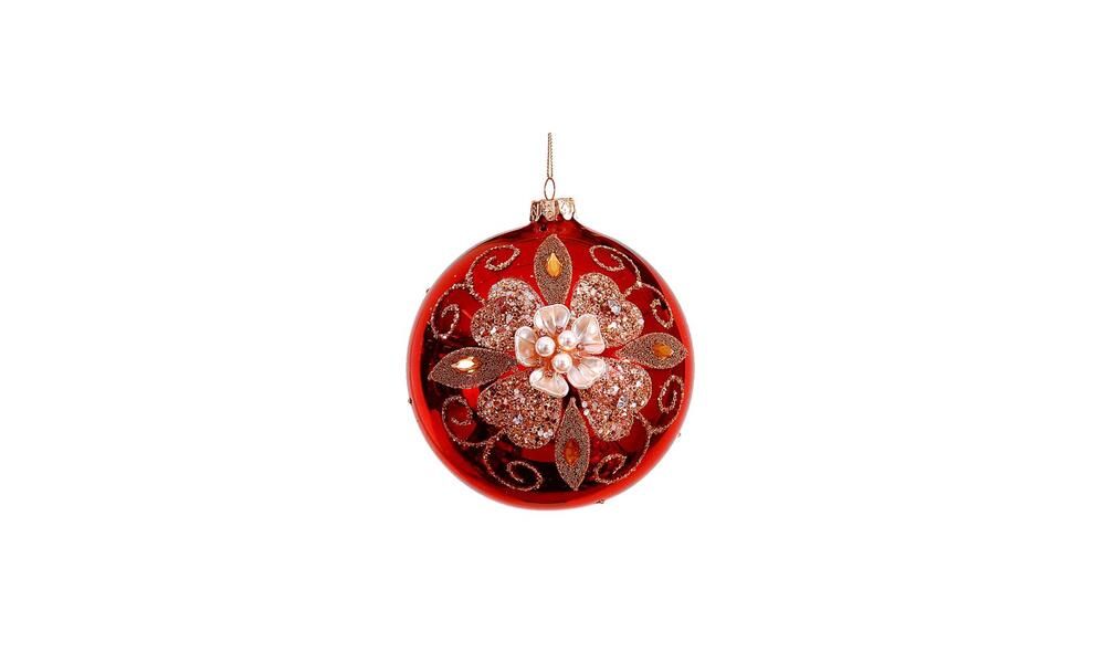 6/48-12cm Glass red ball ornament w/beads