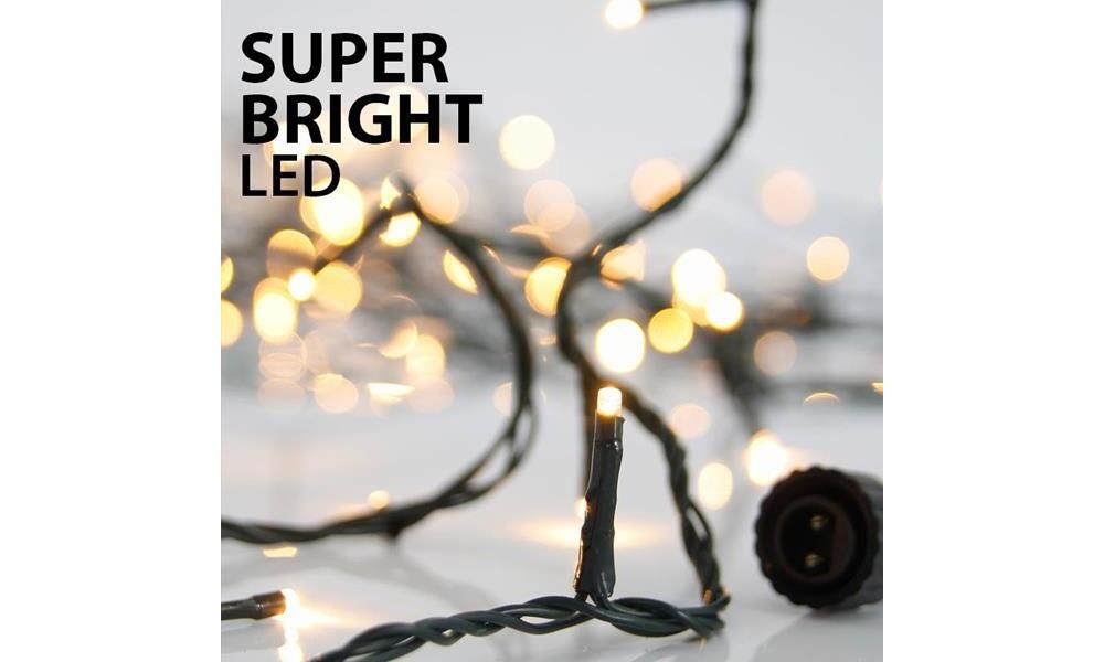 ΣΕΙΡΑ,100 LED SUPER BRIGHT 3mm,31V,ΕΠΕΚΤΑΣΗ ΩΣ 3,ΜΕΤΑΣΧΗΜ/ΣΤΗ,ΠΡΟΕΚΤΑΣΗ ΠΑΡΟΧΗΣ300cm,ΠΡΑΣΙΝΟ ΚΑΛΩΔΙΟ,ΘΕΡΜΟ ΛΕΥΚΟ LED,ΑΝΑ10cm,ΙΡ44