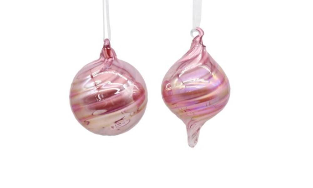 12/48-2Asst 9cm Glass pink ball/drop orn