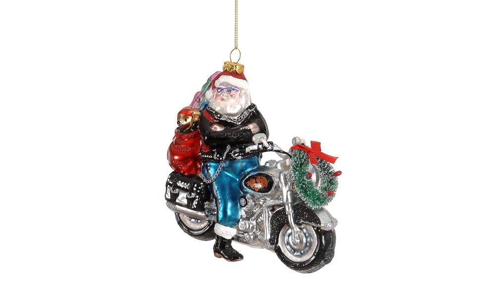 6/24 - 12,5CM Hanging Glass Western Santa Ride Motocycle Orn