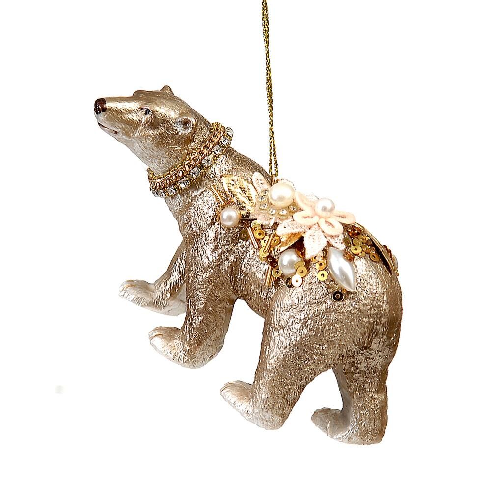 12/48-12cm Glass bear ornament gold