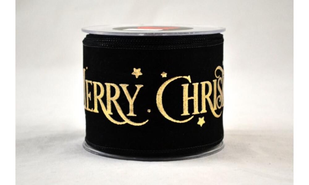 6/24-6cm Black Velvet Ribbon MERRY CHRISTMAS