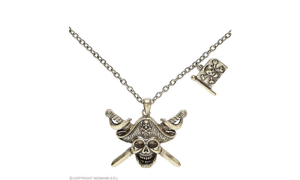 PIRATE CAPTAIN SKULL CROSS SWORDS NECKLACE WITH P