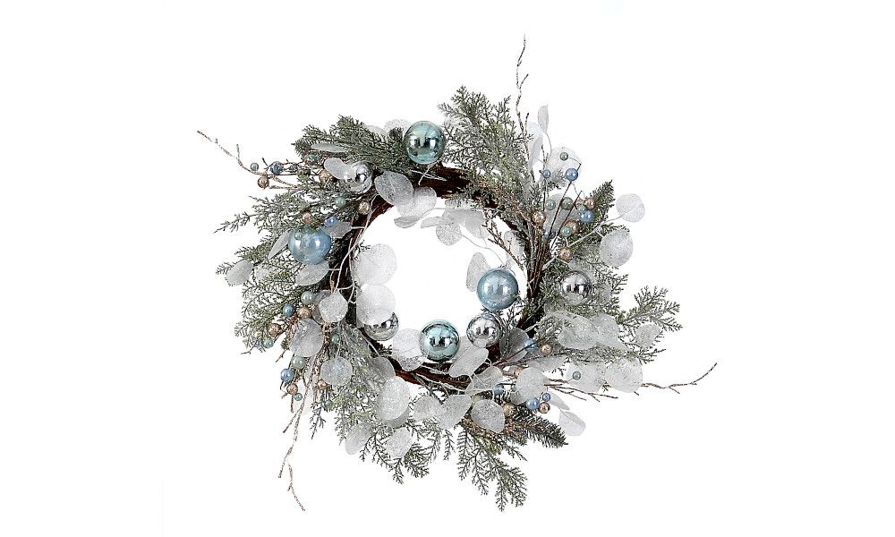 1/6-58cm Wreath w/acqua plastic balls