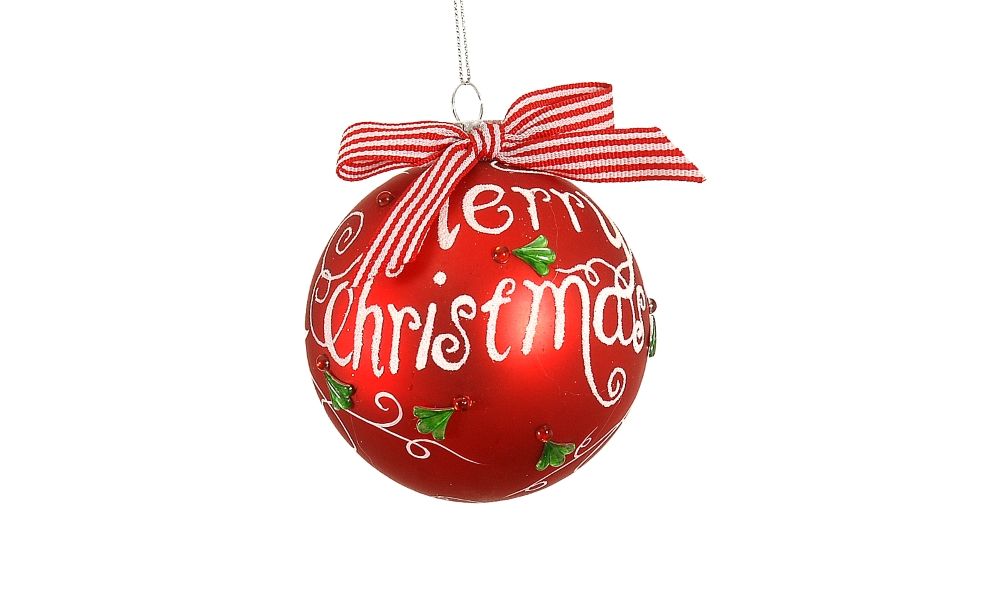 6/36 - 17,50CM Red Glass Ball Merry Xmas w/ R&W Bow