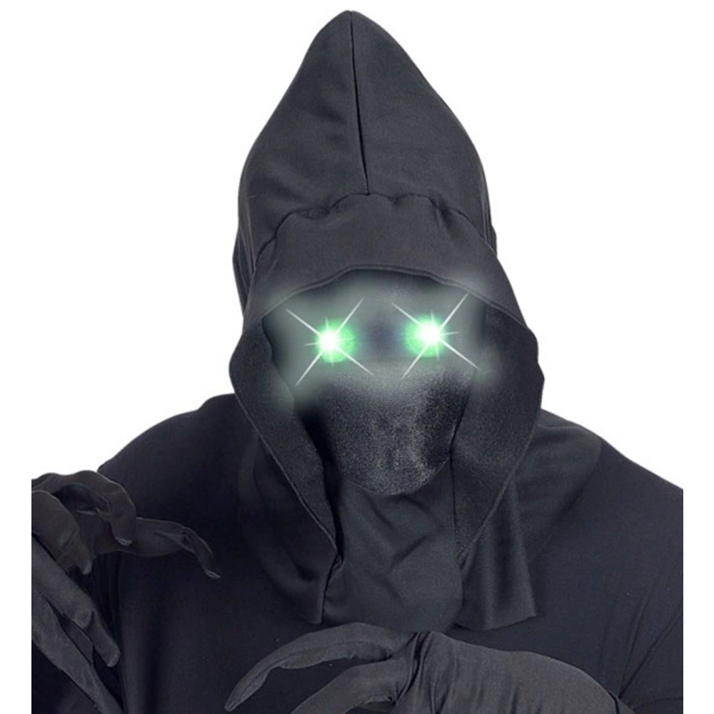 FACELESS HOODED MASK WITH GREEN FADE-IN FADE-OUT LIGHT-UP EYES