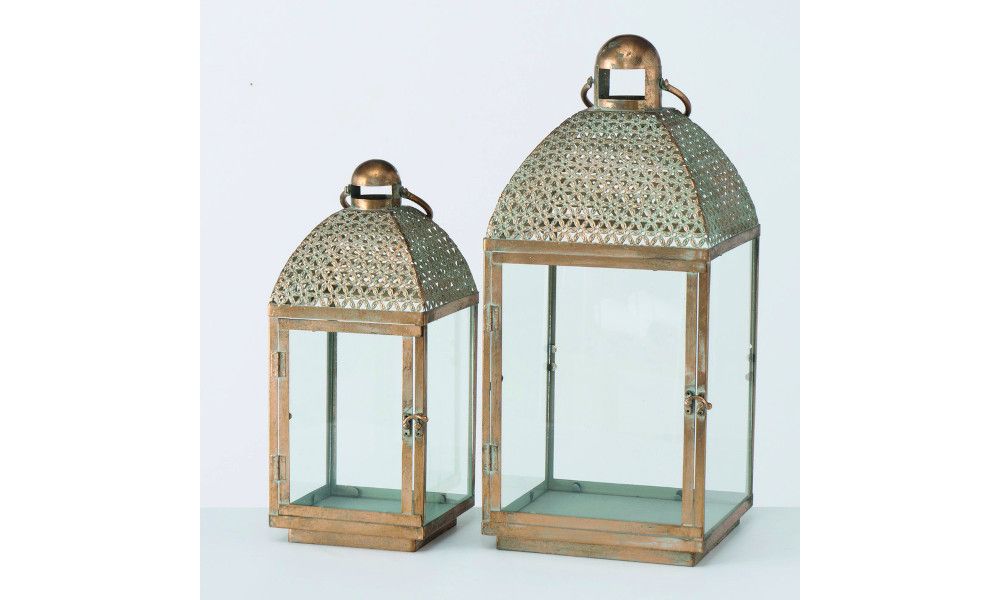 Lantern Nevada, 2 p., Set 2, Square, Indoor, H 46,00-62,00 cm, W 20,00-27,00 cm iron colour-mix