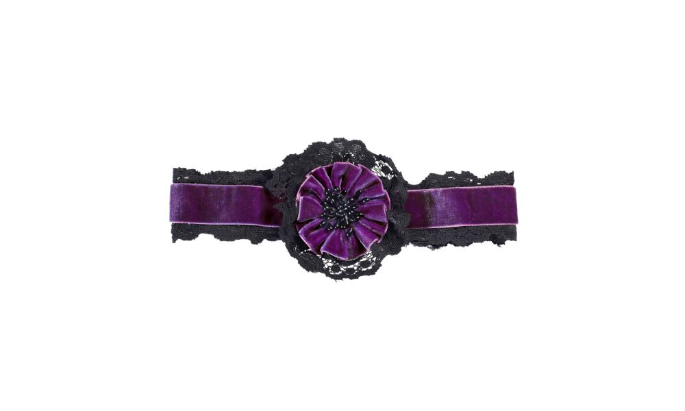 Pk 6 PURPLE VELVET CHOKER WITH FLOWER AND LACE D