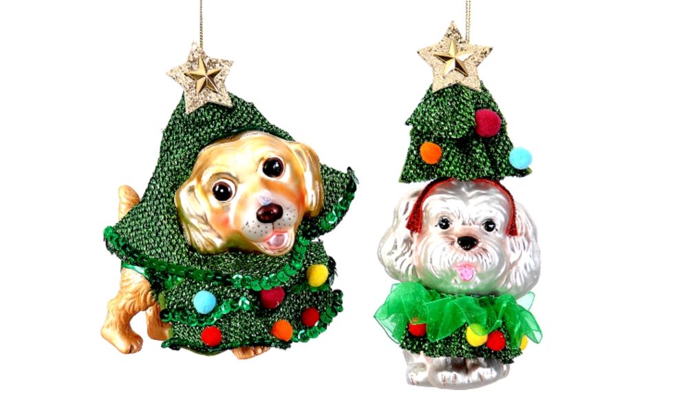 6/24-2Asst 15cm Glass xmas dogs orn