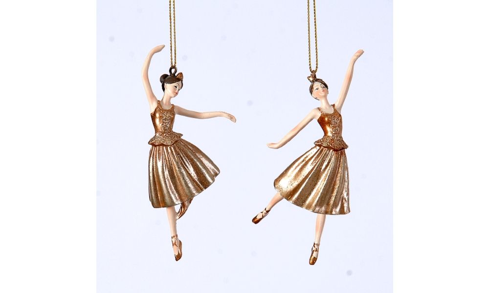 12/96-2Asst 12cm Polyresin gold ballerinas orn