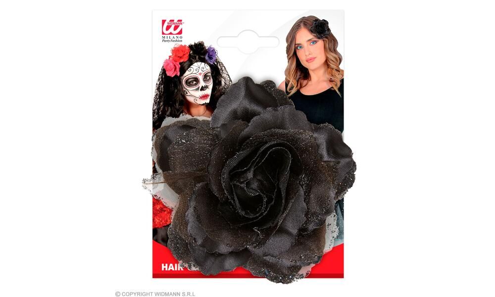 "BLACK ROSE HAIR CLIP WITH GLITTER"