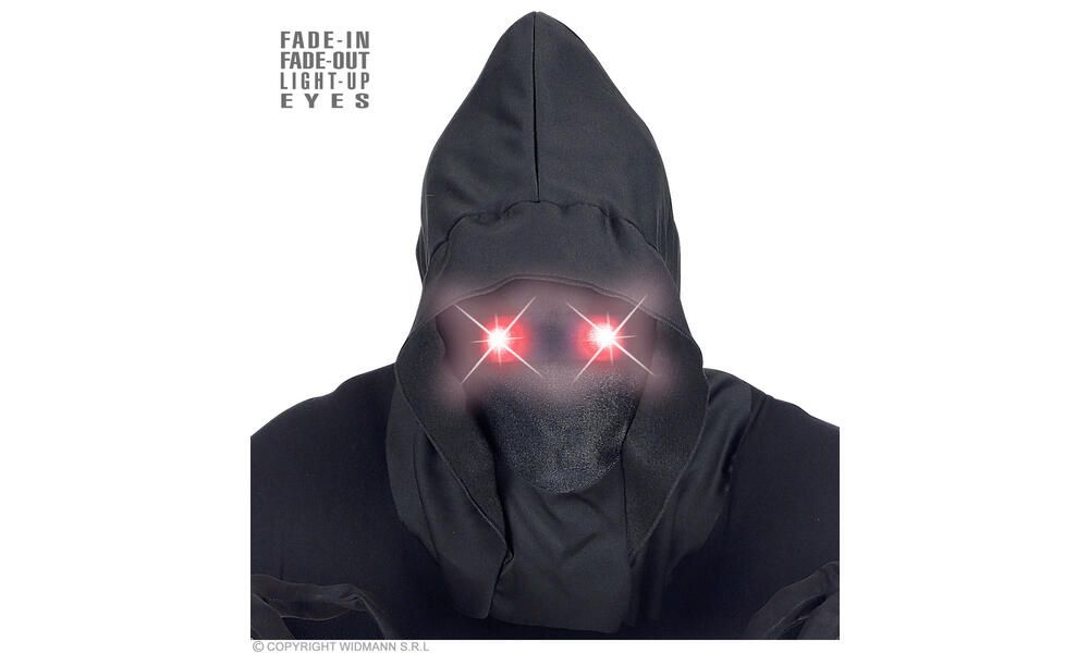 "FACELESS HOODED MASK WITH RED FADE-IN FADE-OUT LIGHT-UP EYES"