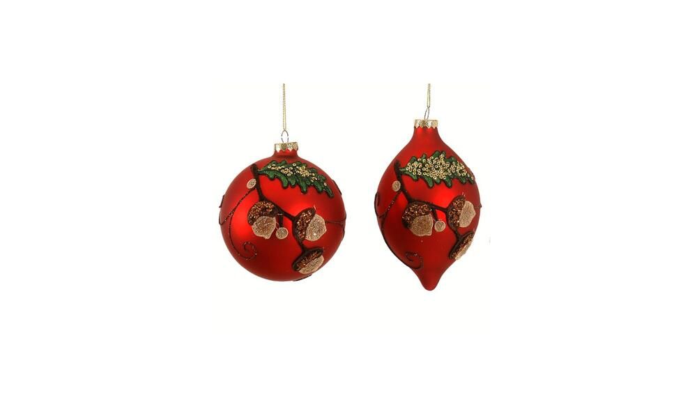 12/36 – 2 Asst 10CM red glass ball and shuttle ornament