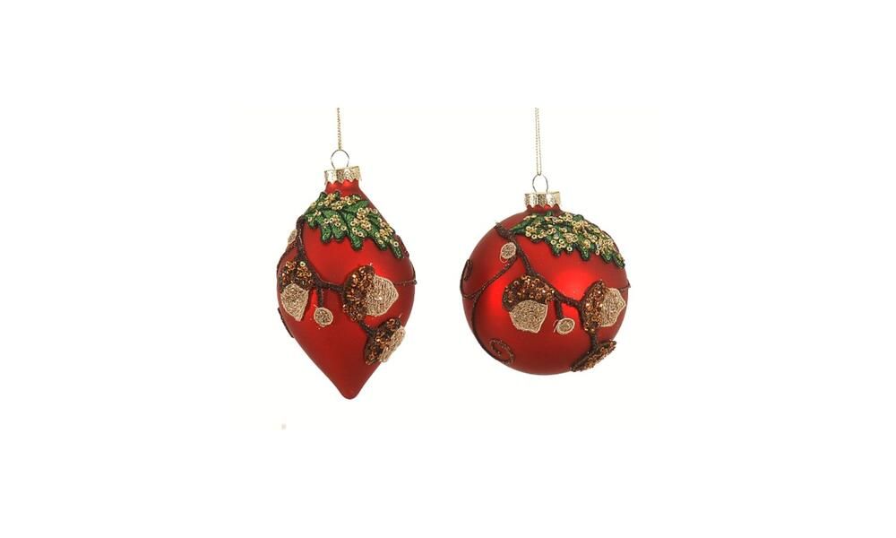 6/24 – 2 Asst 12CM Red glass ball and shuttle ornament