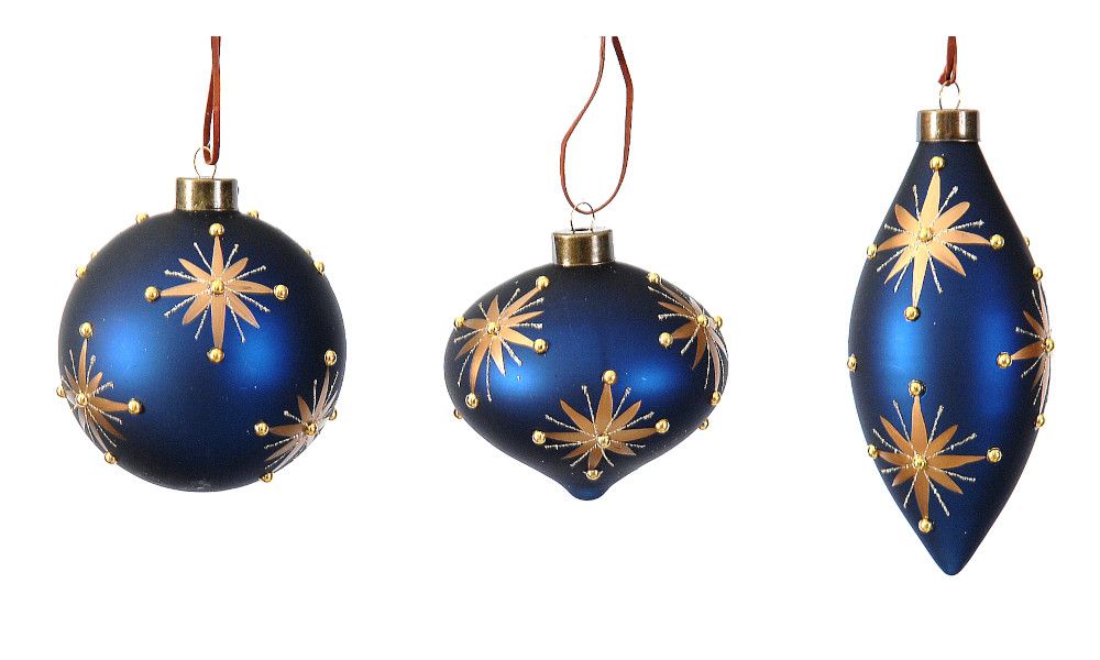 12/96-8cm Glass ball blue w/gold stars