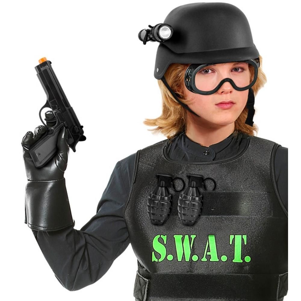 S.W.A.T. SET (helmet with tactical goggles & torch, gun, 2 grenades)..