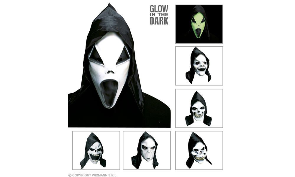 GLOW IN THE DARK HOODED MASK 6 styles ass.