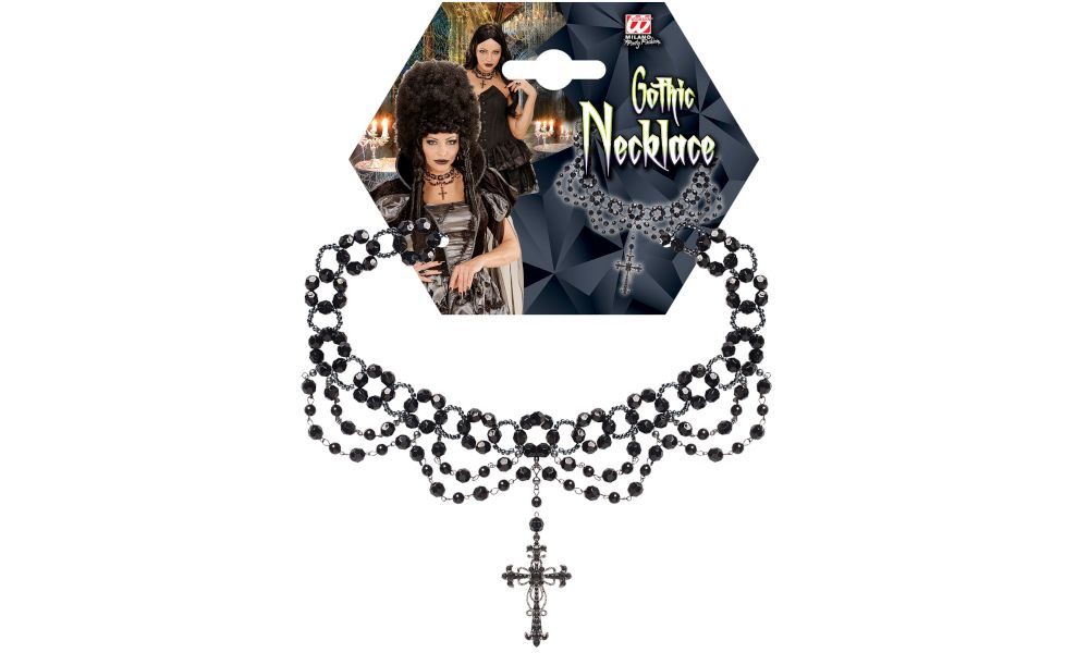 Pk 6 GOTHIC BEADED NECKLACE WITH CROSS PENDANT