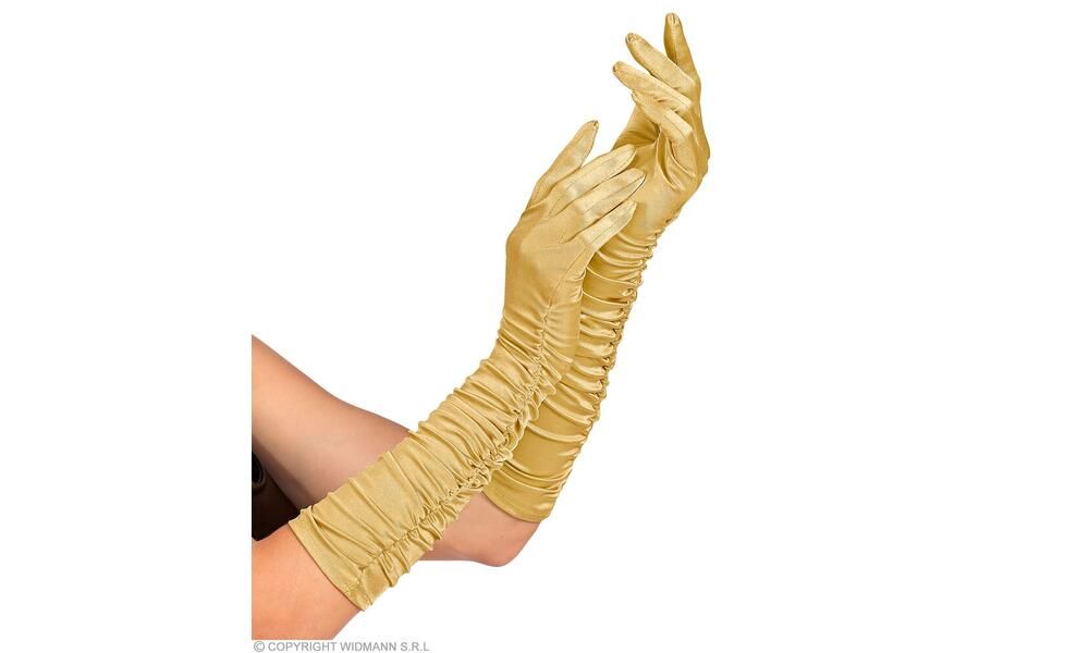 pair of GOLD PLISSE SATIN ELASTANE GLOVES 44 cm