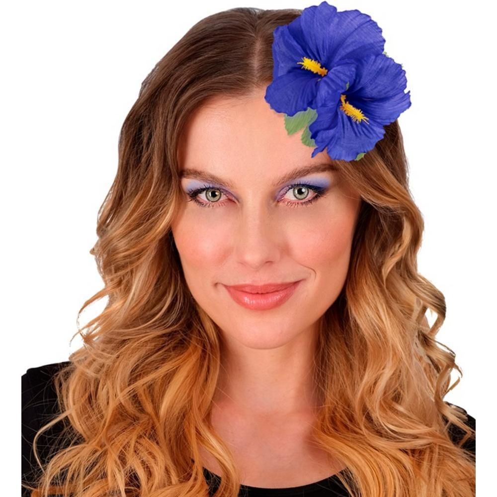 2 BLUE HIBISCUS FLOWERS HAIR CLIP