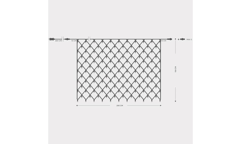 ΔΙΧΤΥ, 240 LED 3mm, 36V, ΕΠΕΚΤΑΣΗ ΕΩΣ 3, ΜΕ ΜΕΤΑΣΧΗΜΑΤΙΣΤΗ, ΠΡΟΕΚΤΑΣΗ ΠΑΡΟΧΗΣ 300cm, ΠΡΑΣΙΝΟ ΚΑΛΩΔΙΟ, ΛΕΥΚΟ LED, 200x150cm, ΙΡ44