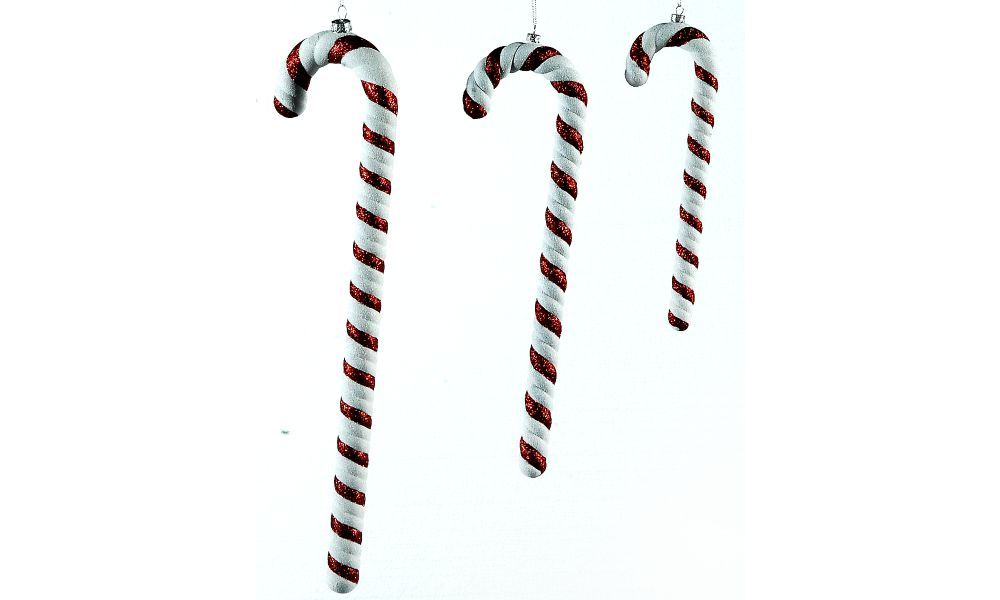 12/72 - 25cm glittered red/white plastic candy cane orn