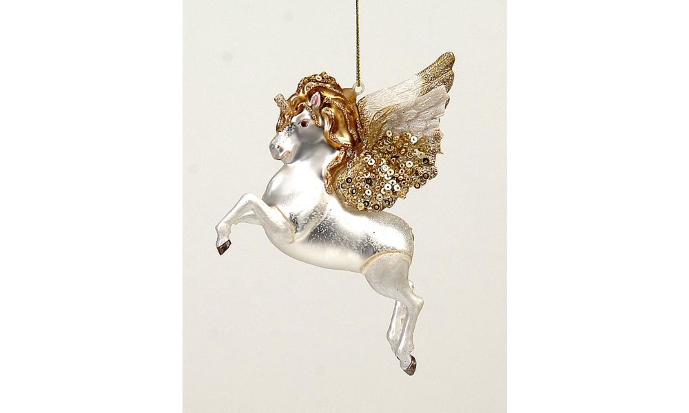 6/36-2Asst 10cm Glass unicorn&horse ornament gold