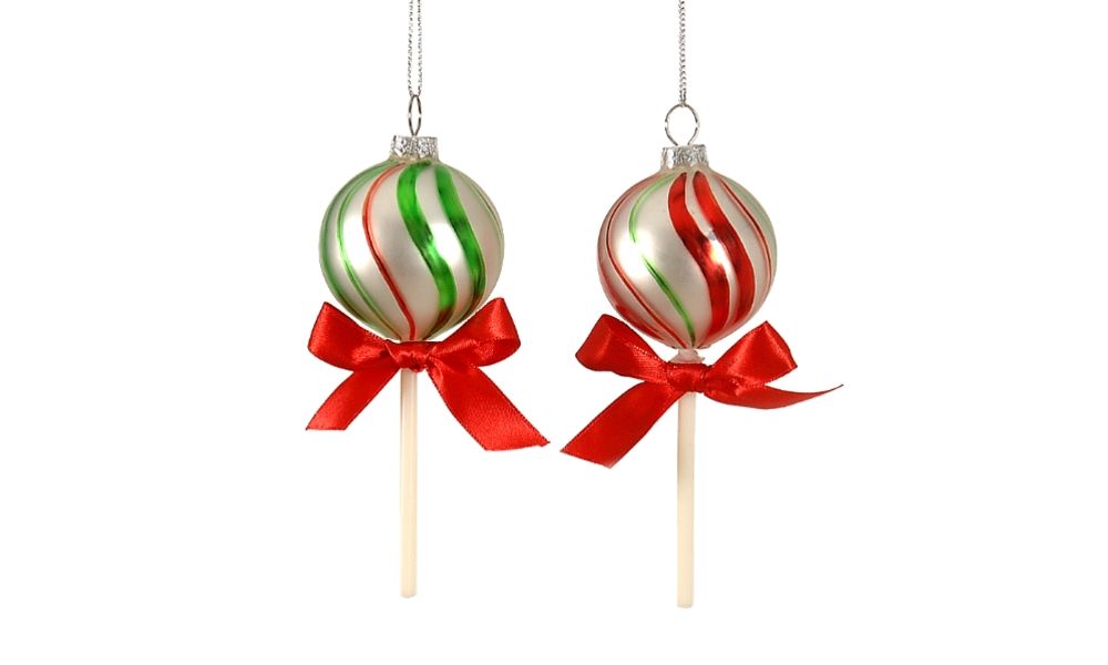 12/96 - 2Asst 16,25CM red/green glass candy ornament