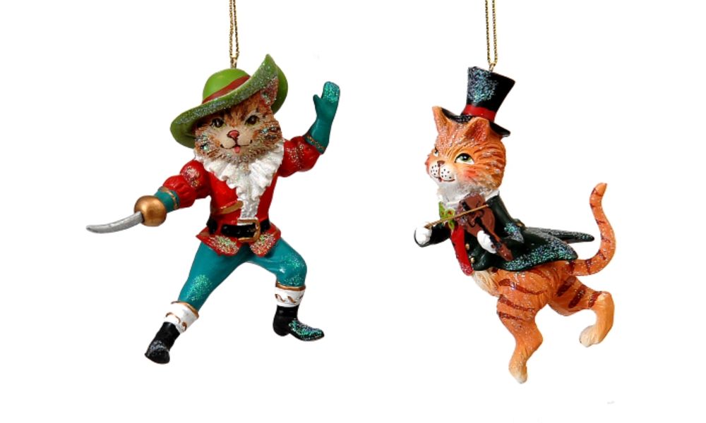 12/72-10cm 2Asst polyresin Cat & Fiddle ornaments