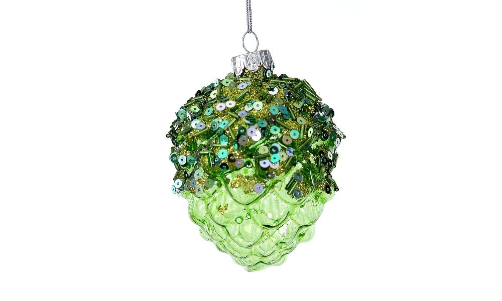 12/48-10cm Glass green pinecone