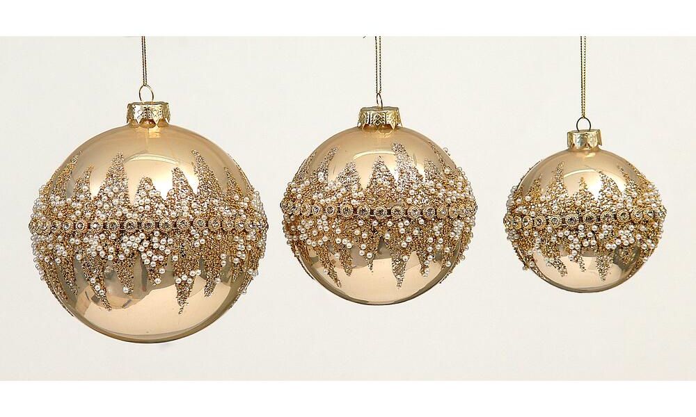 12/96-8cm Gold glass ball w/pearls & glitter