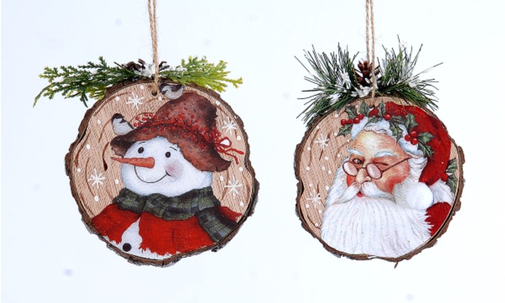 12/72-2Asst 10cm Glass disk ball Santa & snowman