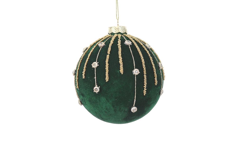 12/48-10cm Glass green ball w/diamonds