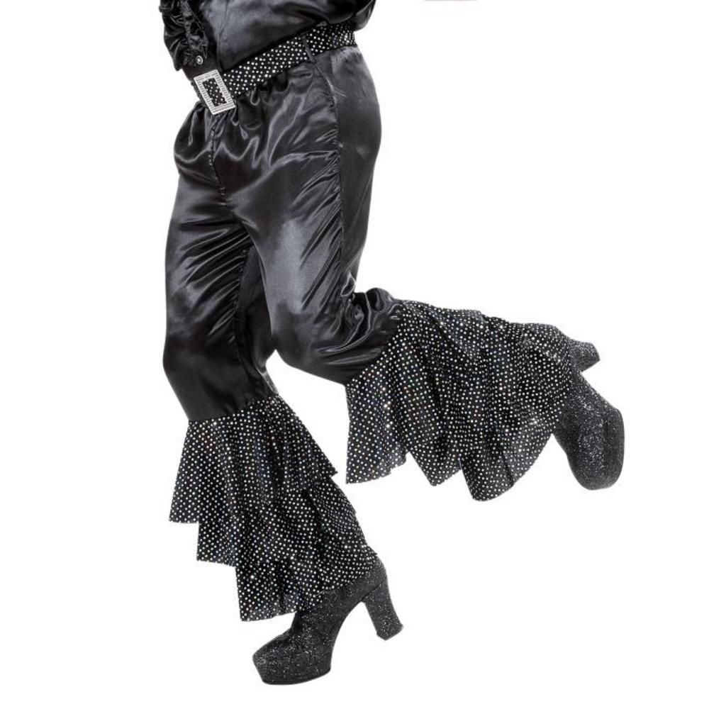 BLACK SATIN PANTS WITH 3 LAYER HOLOGRAPHIC SEQUINS AND BLACK VELVET B..