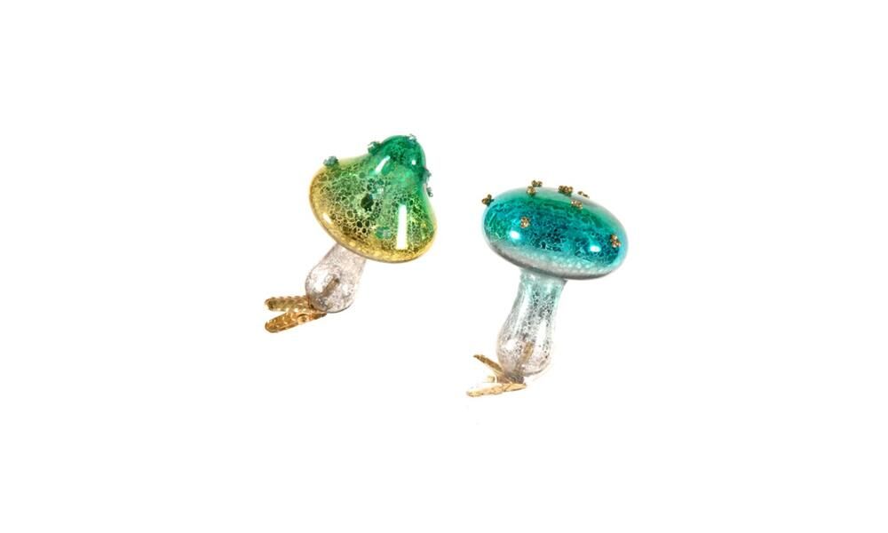 6/48-2Asst 10cm glass blue & green mushrooms