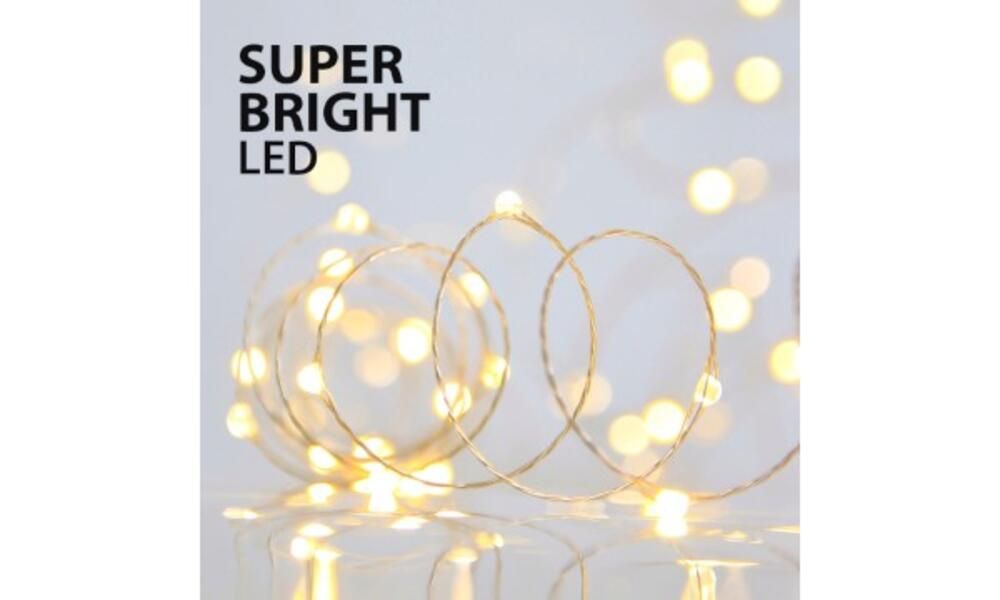 ΣΕΙΡΑ, 100 MINI LED , 3,5V, ΕΞΤΡΑ ΦΩΤΕΙΝΟΤΗΤΑ, ΑΣΗΜΙ ΧΑΛΚΟΣ, ΘΕΡΜΟ ΛΕΥΚΟ LED ANA 10cm, ΙΡ44