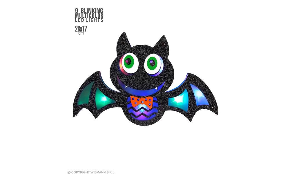 "BAT WALL DECORATION WITH 9 BLIINKING MULTICOLOR LED LIGHTS" 28x17 cm