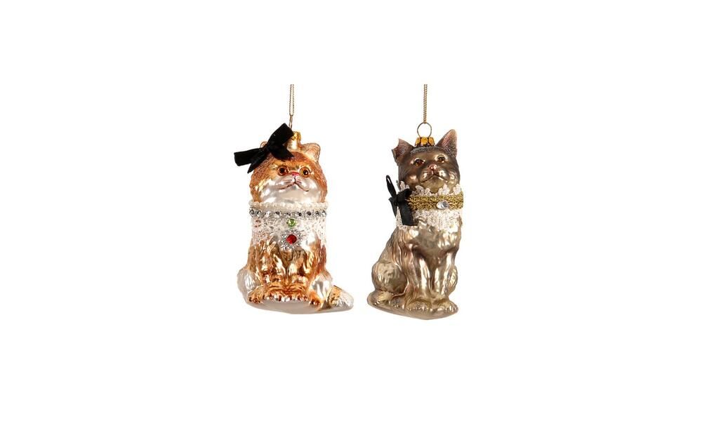 6/48-2Asst 12,5CM Hanging Glass Cat w/ black bow