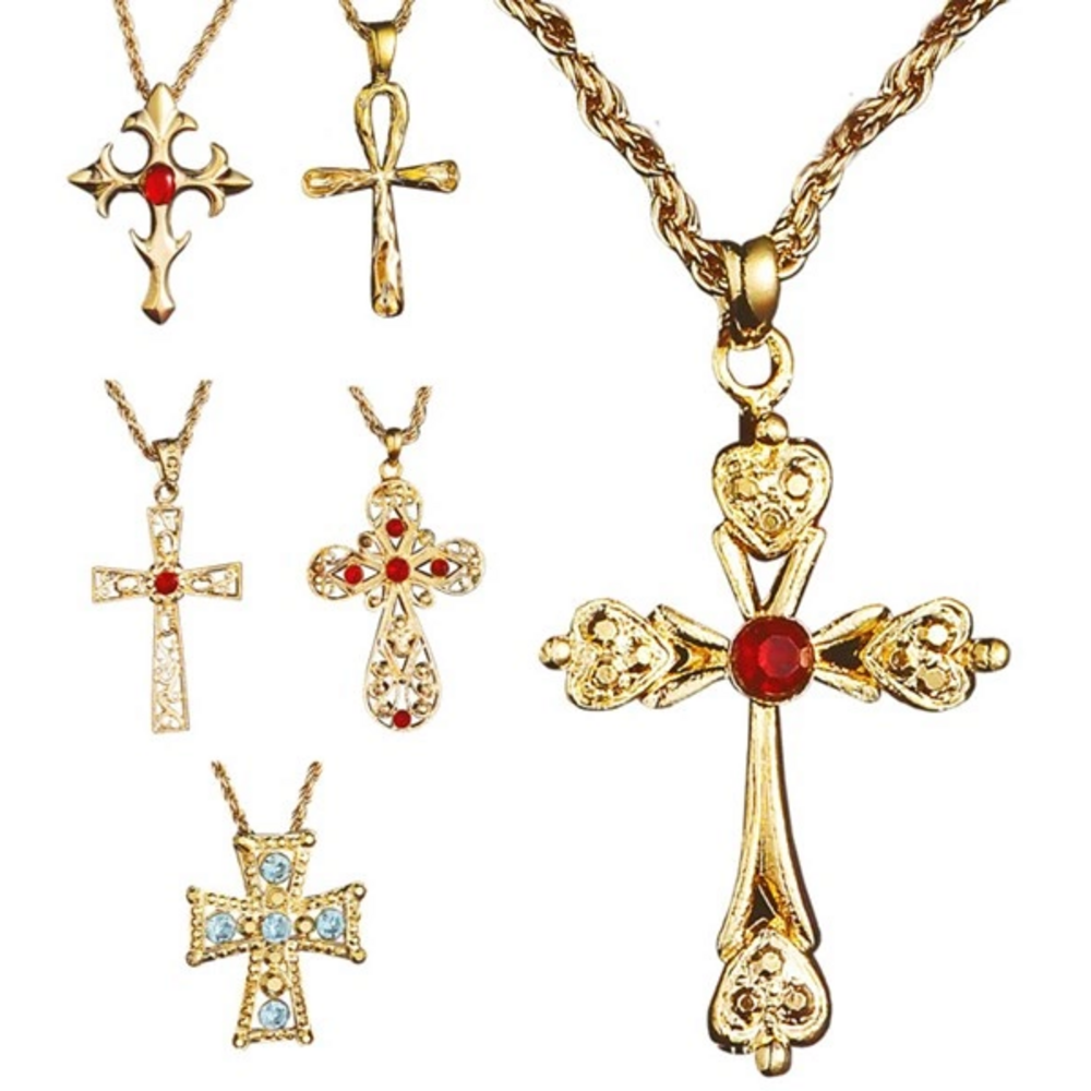Pk 12 NECKLACE WITH CROSS PENDANT 6 styles ass.