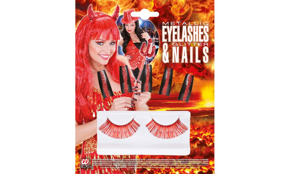 Pk 12 SET OF RED METALLIC EYELASHES & 10 GLITTER