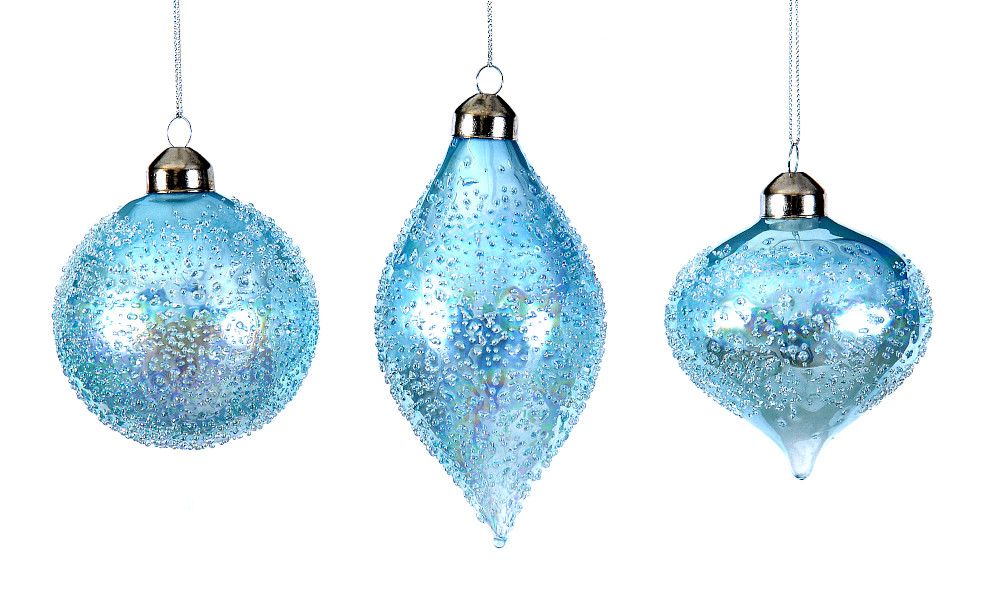 12/96-3Asst 8cm Glass lt blue ornament