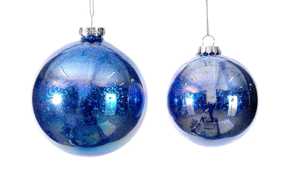 12/72-10cm clear ball with blue glitter