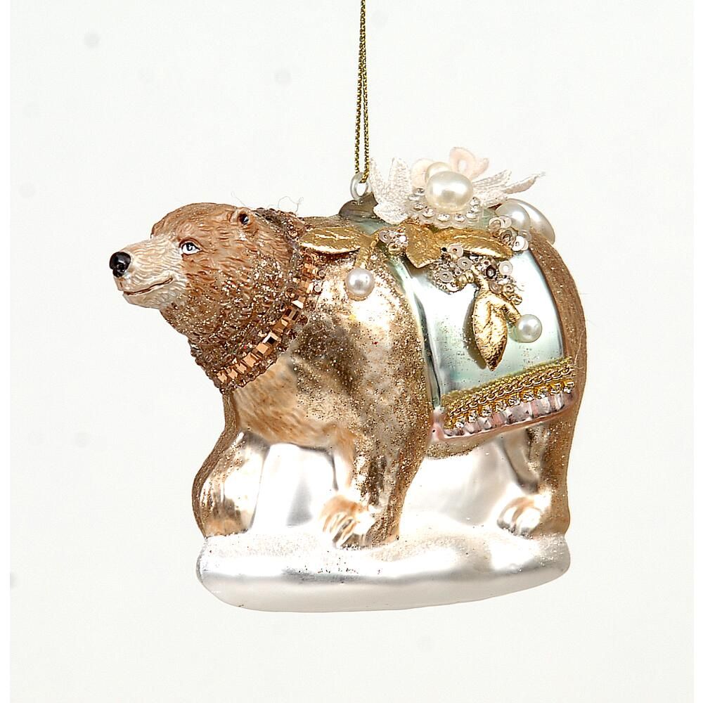 6/48-15cm Glass bear ornament gold