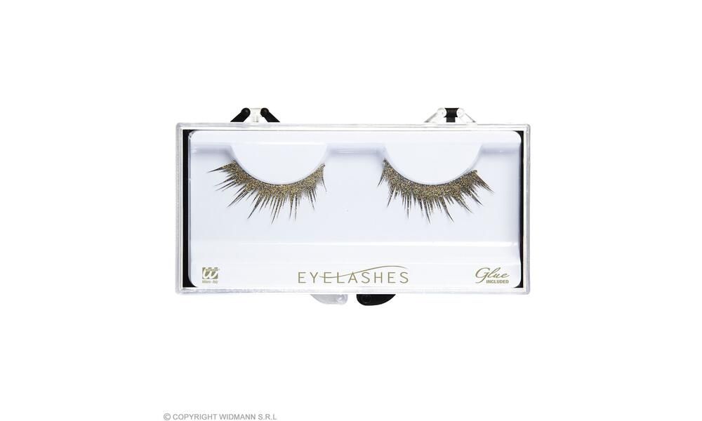 GOLD GLITTER EYELASHES in box with glass bottle gl